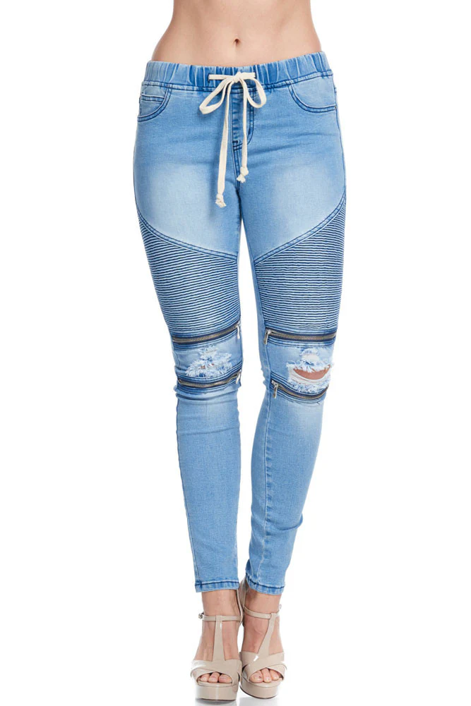 Women's Premium Moto Ripped Skinny Denim Joggers - Image 9