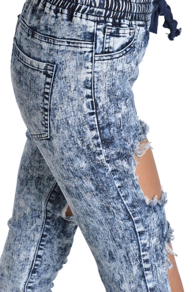 Women's Ripped Acid Wash Jogger Pants - Image 4