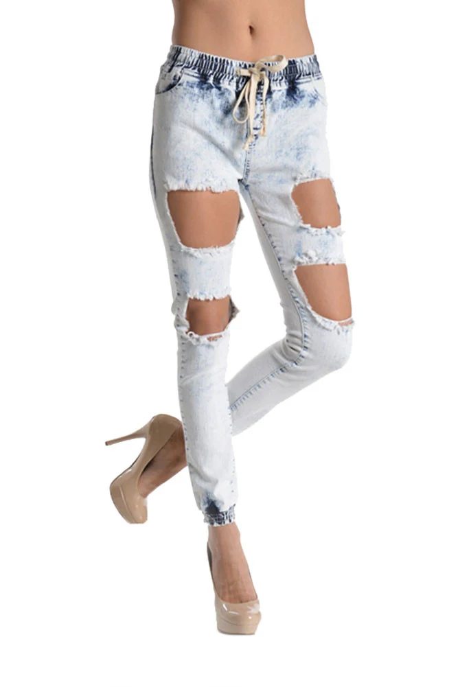 Women's Ripped Acid Wash Jogger Pants - Image 5