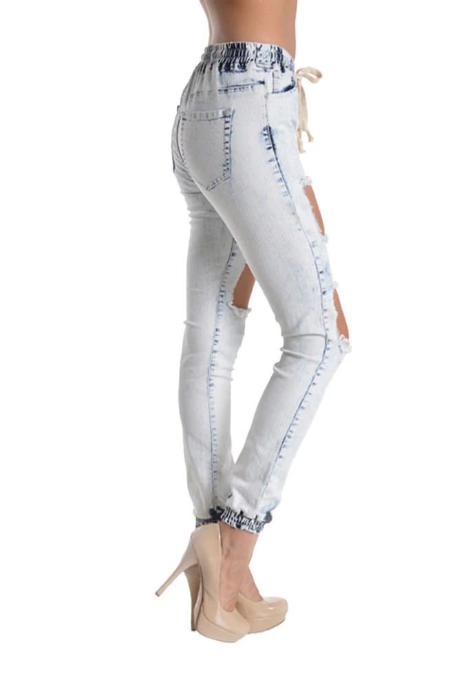 Women's Ripped Acid Wash Jogger Pants - Image 6