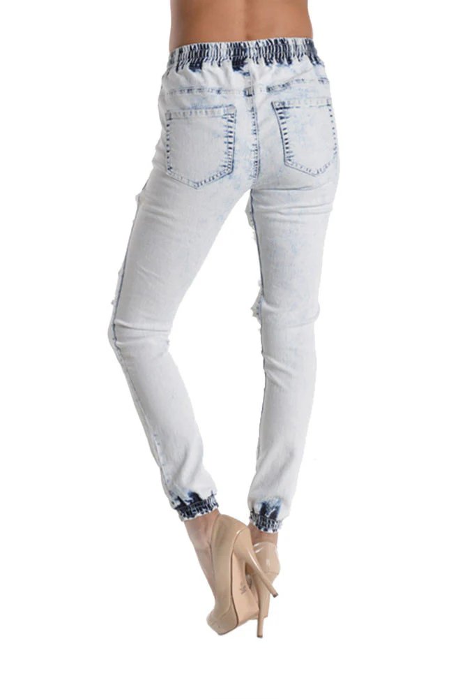 Women's Ripped Acid Wash Jogger Pants - Image 7