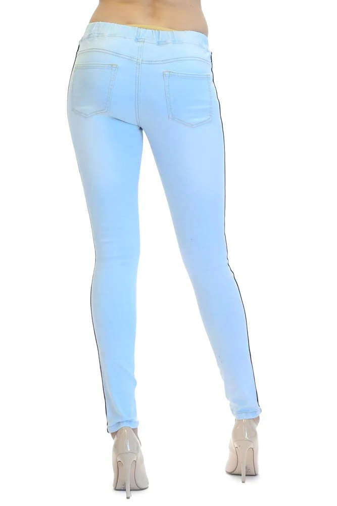 Women's Ripped Denim Jogger with Stripe - Image 8