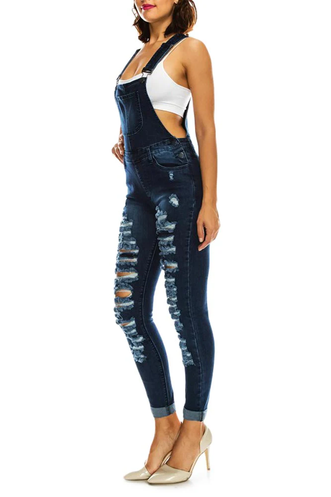 Women's Ripped Up Skinny Overalls - Image 10