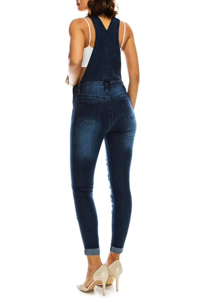 Women's Ripped Up Skinny Overalls - Image 11