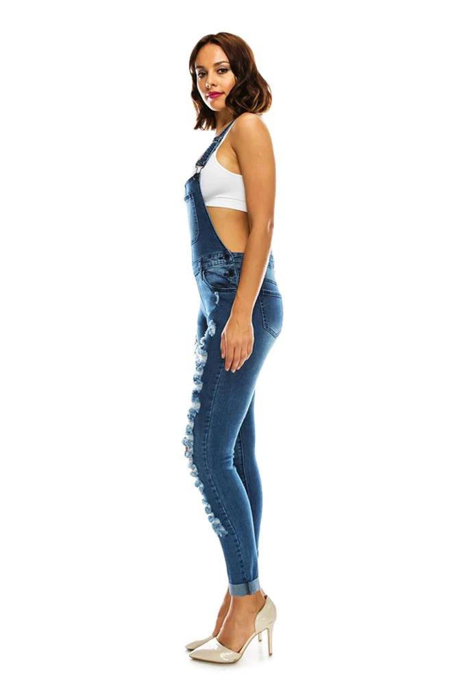 Women's Ripped Up Skinny Overalls - Image 13