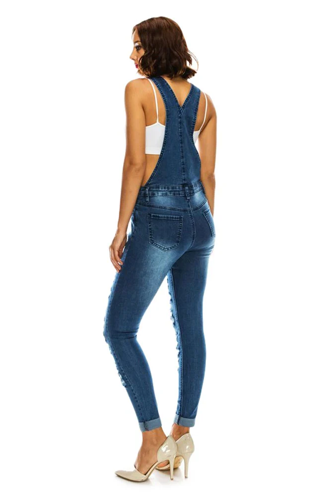 Women's Ripped Up Skinny Overalls - Image 14