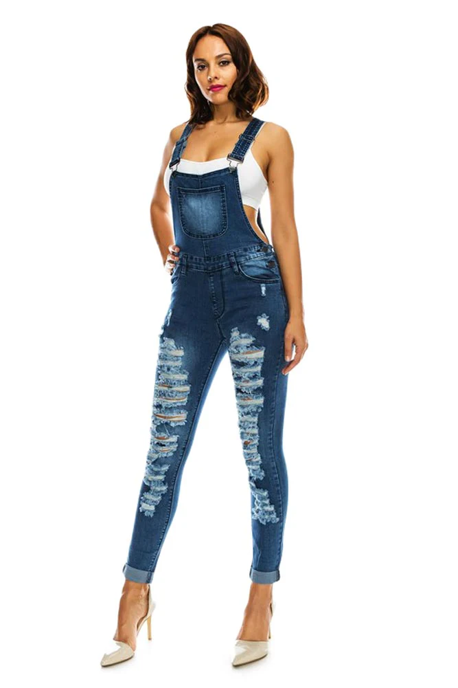 Women's Ripped Up Skinny Overalls - Image 15