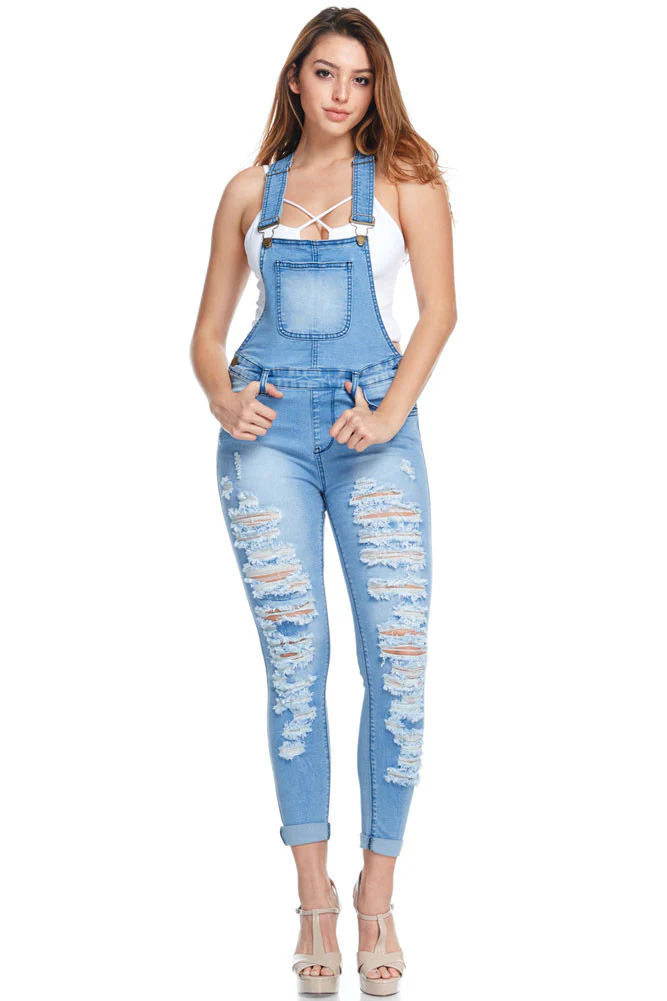 Women's Ripped Up Skinny Overalls - Image 5