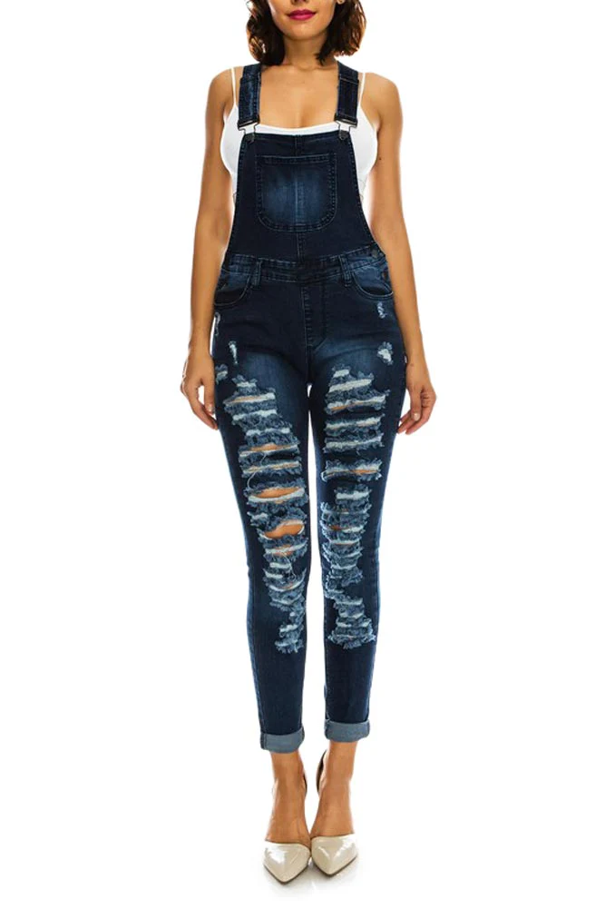 Women's Ripped Up Skinny Overalls - Image 9
