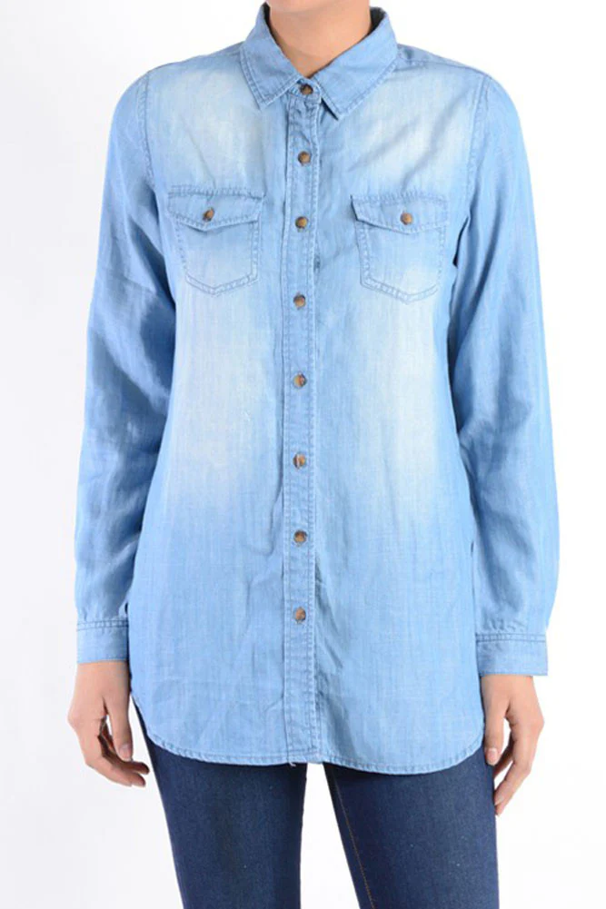 Women's Short Denim Shirtdress - Image 2