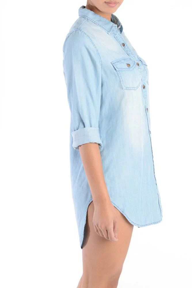 Women's Short Denim Shirtdress - Image 3