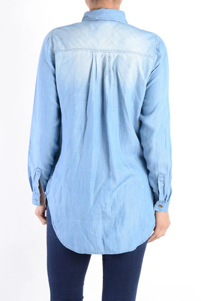 Women's Short Denim Shirtdress - Image 7