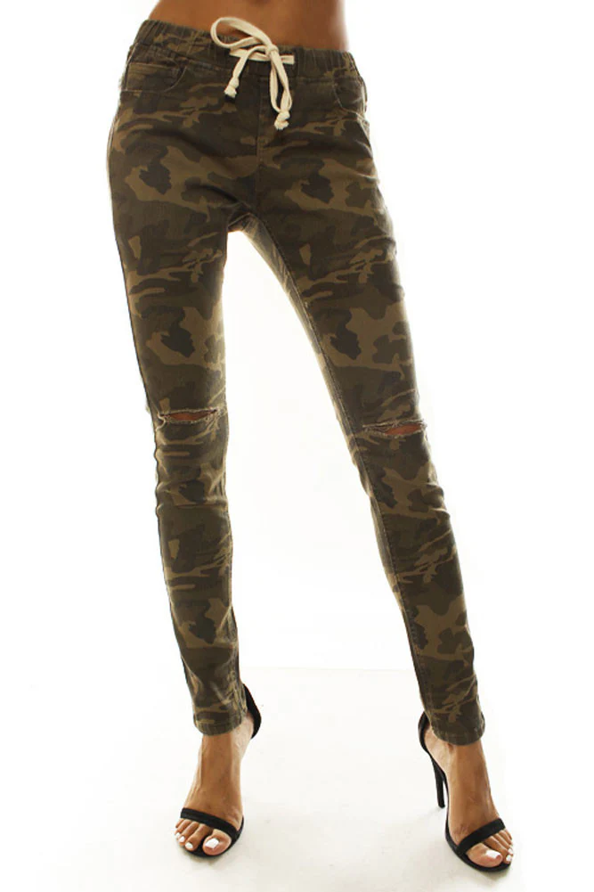 Women's Solid Ripped Skinny Jogger Pants - Image 10