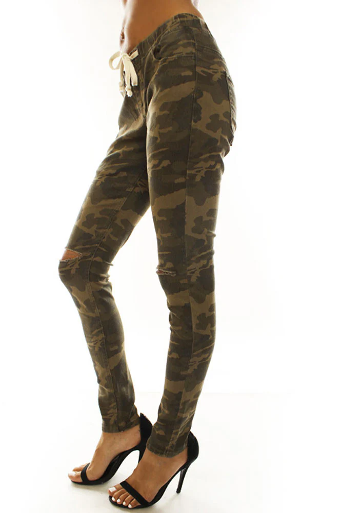 Women's Solid Ripped Skinny Jogger Pants - Image 11