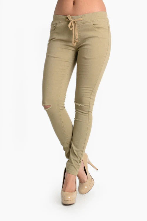 Women's Solid Ripped Skinny Jogger Pants - Image 16