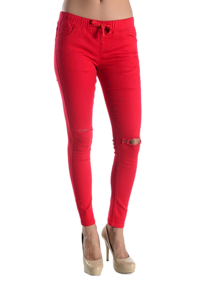 Women's Solid Ripped Skinny Jogger Pants - Image 23