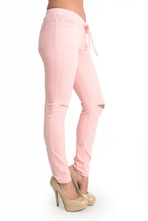 Women's Solid Ripped Skinny Jogger Pants - Image 3