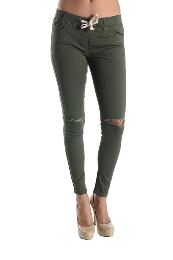 Women's Solid Ripped Skinny Jogger Pants - Image 32
