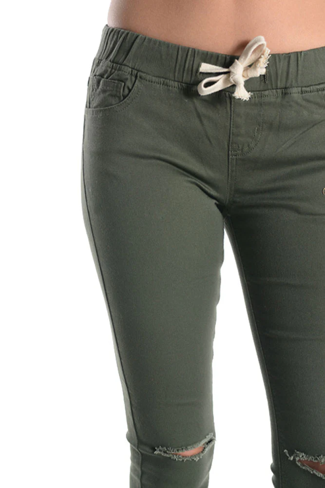 Women's Solid Ripped Skinny Jogger Pants - Image 38