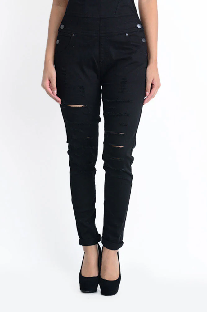 Women's Ripped Skinny Overalls - Image 8