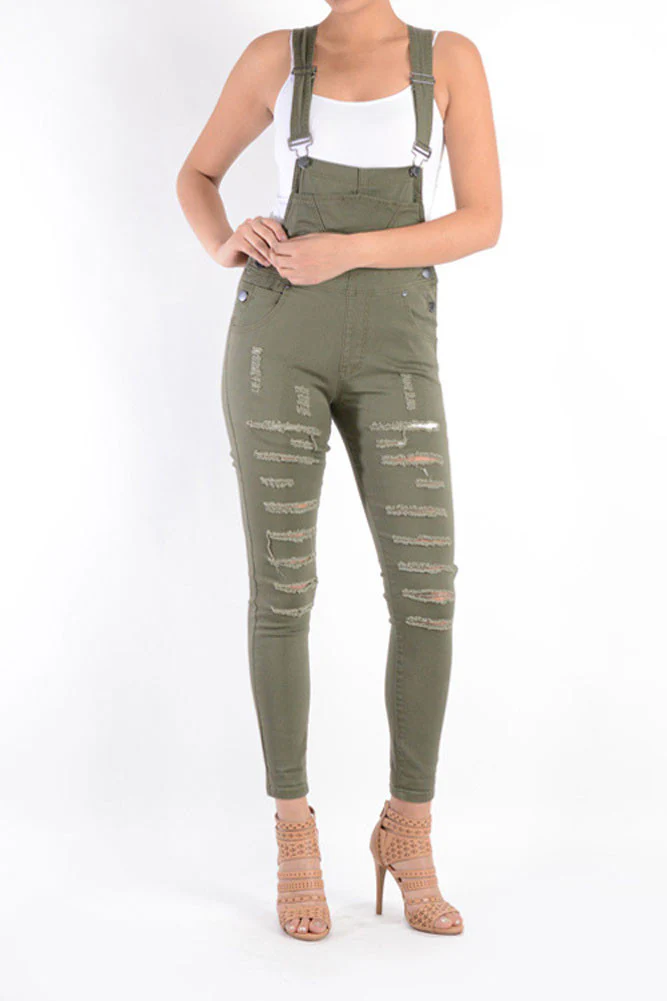 Women's Ripped Skinny Overalls - Image 9