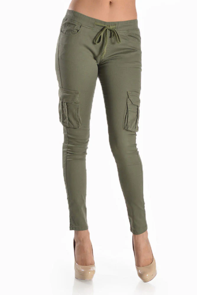 Women's Solid Skinny Cargo Jogger Pants - Image 13