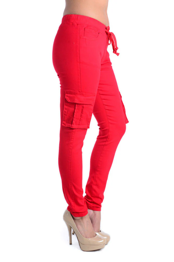 Women's Solid Skinny Cargo Jogger Pants - Image 18