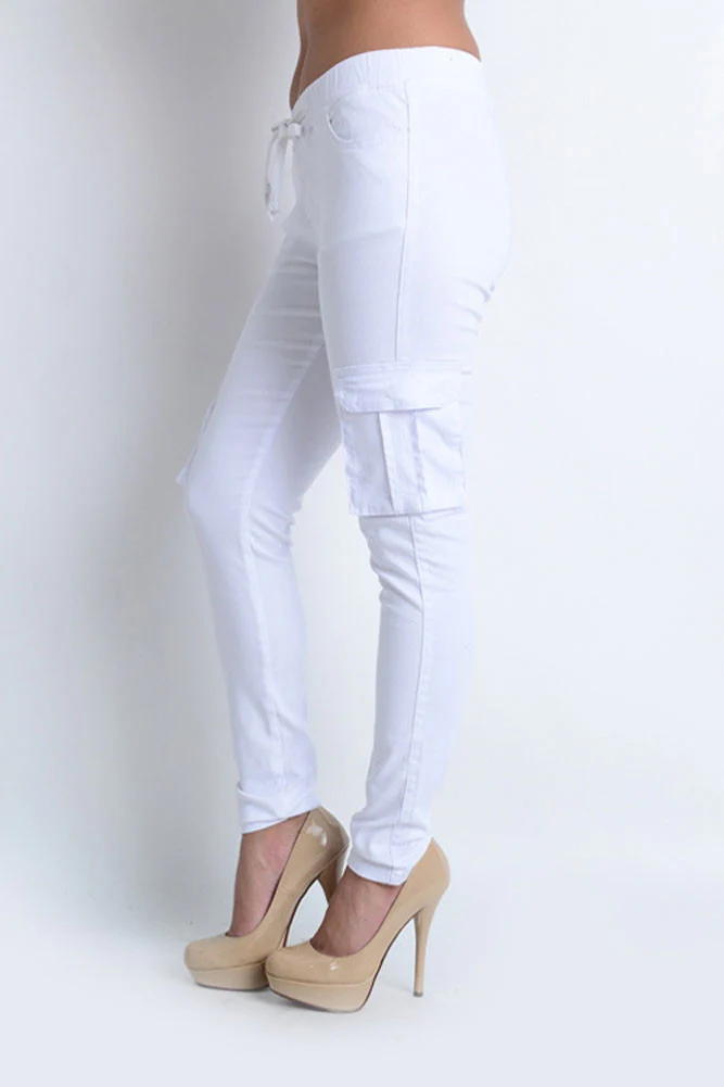 Women's Solid Skinny Cargo Jogger Pants - Image 3