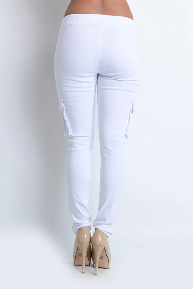 Women's Solid Skinny Cargo Jogger Pants - Image 4