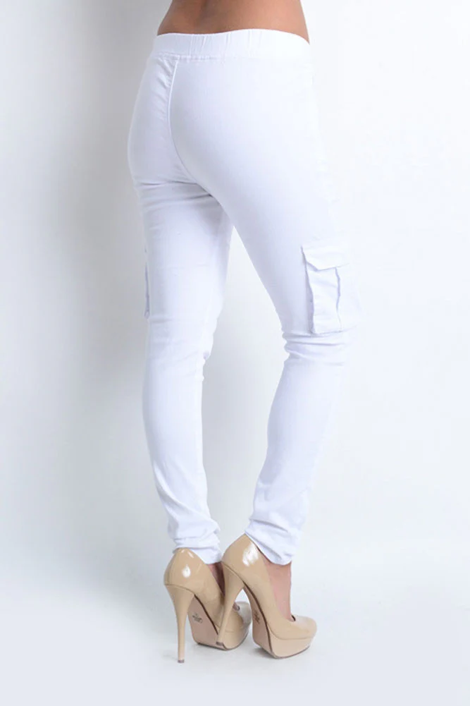 Women's Solid Skinny Cargo Jogger Pants - Image 5