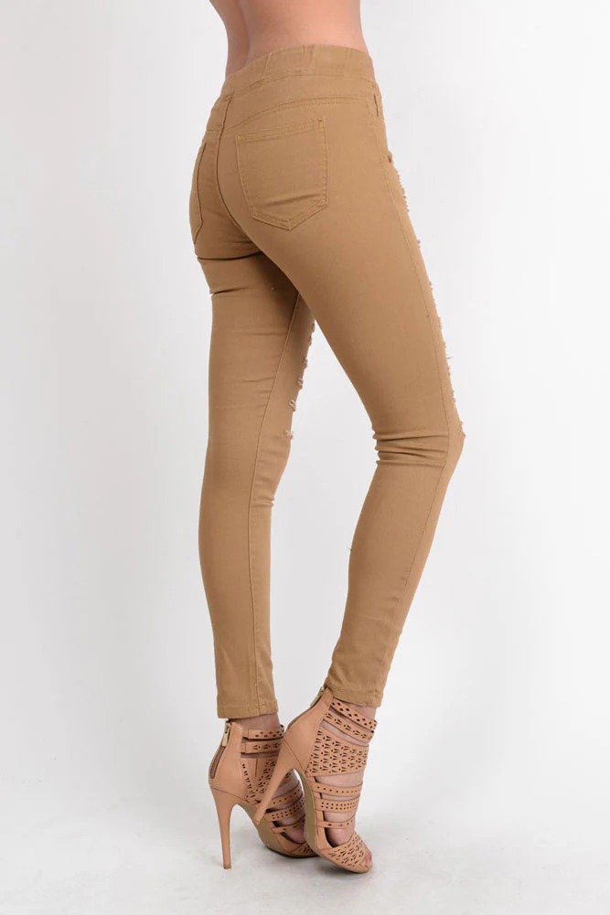 Women's Solid Thrashed Skinny Jogger Pants - Image 14