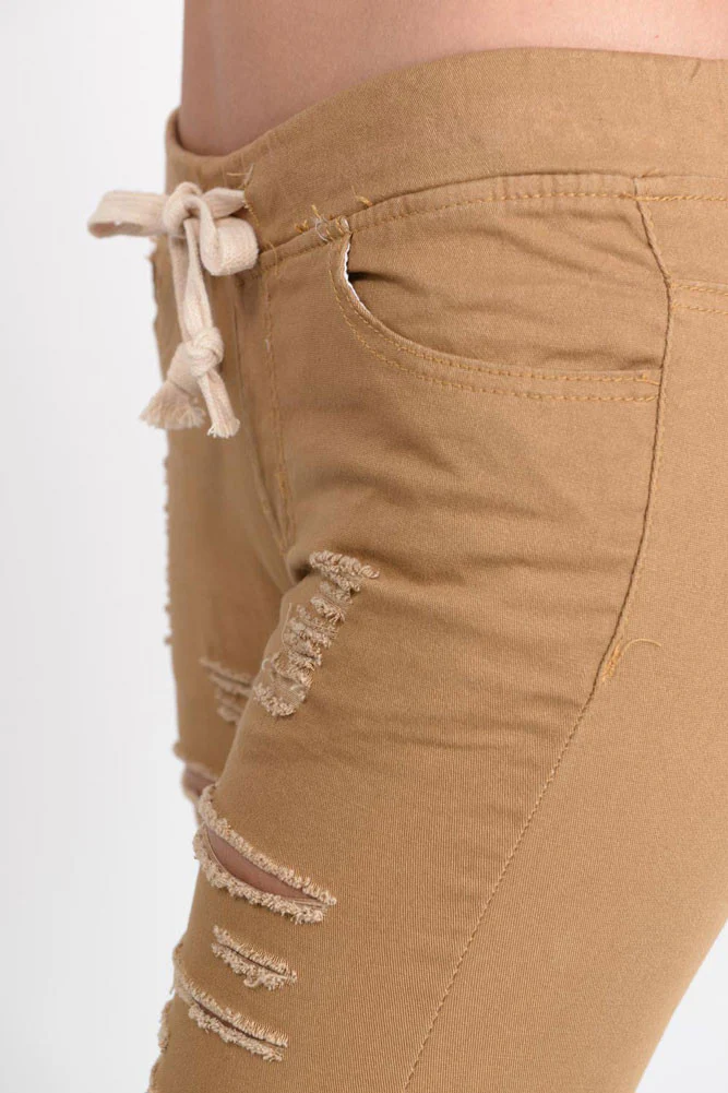 Women's Solid Thrashed Skinny Jogger Pants - Image 15