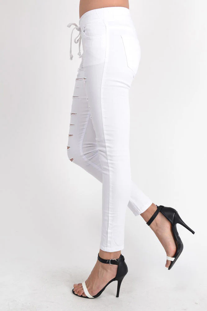 Women's Solid Thrashed Skinny Jogger Pants - Image 16