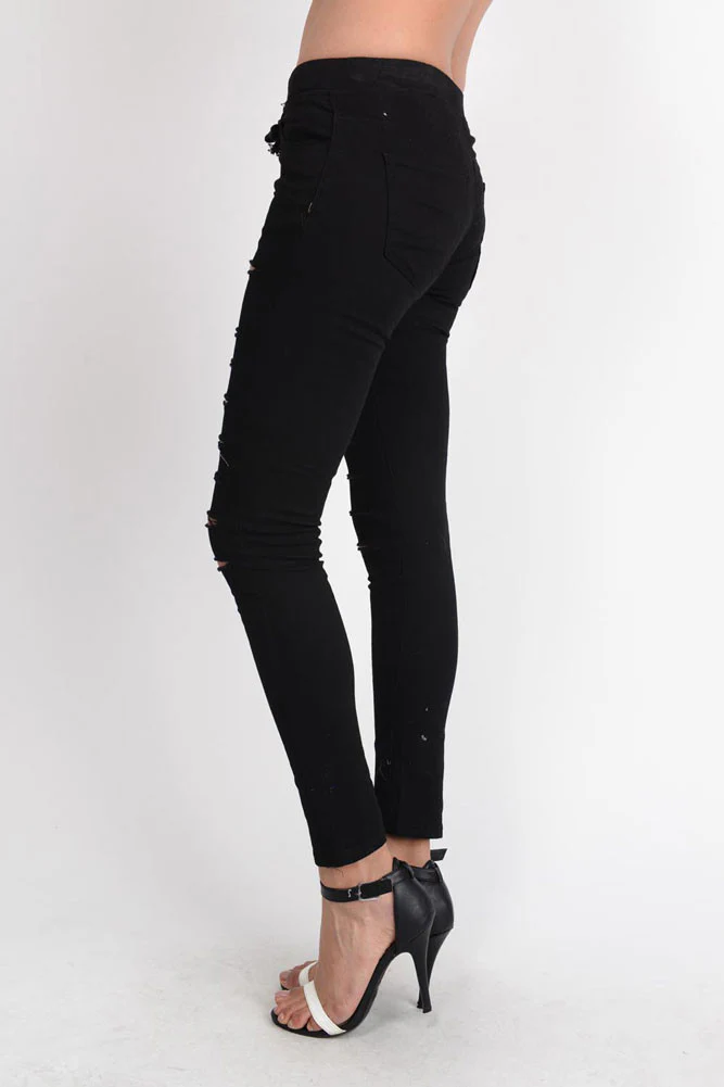 Women's Solid Thrashed Skinny Jogger Pants - Image 3