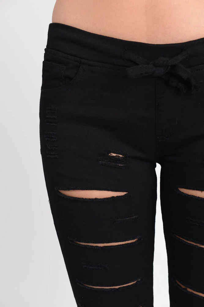 Women's Solid Thrashed Skinny Jogger Pants - Image 5