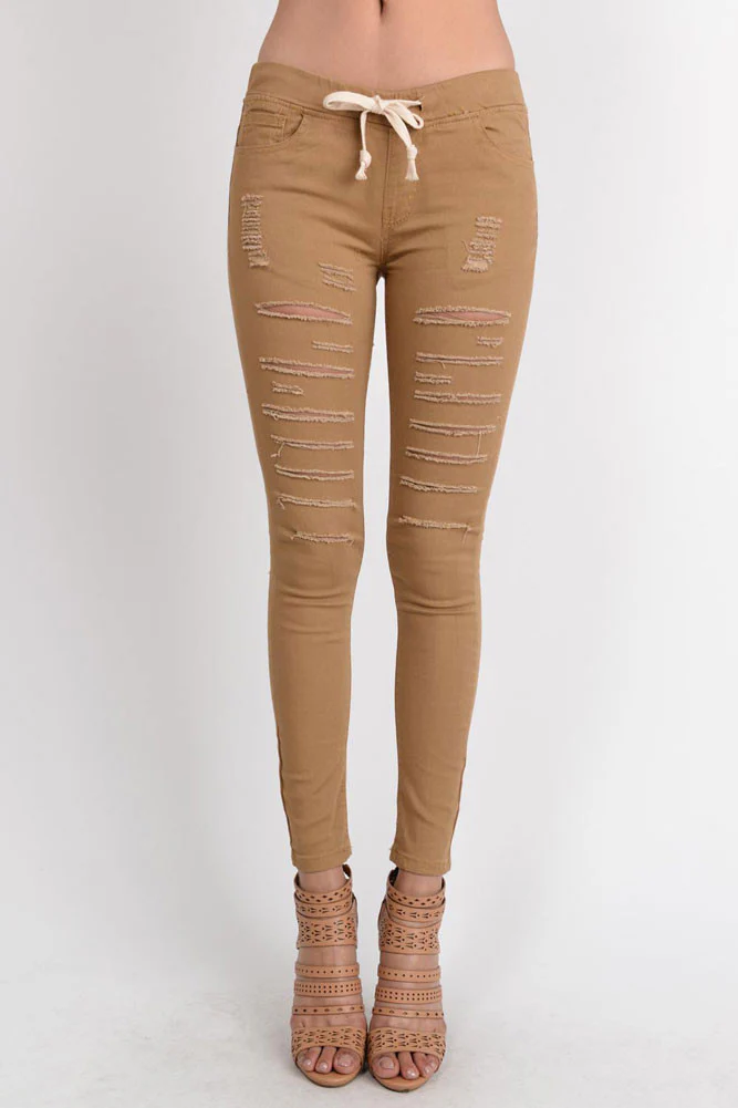 Women's Solid Thrashed Skinny Jogger Pants - Image 8