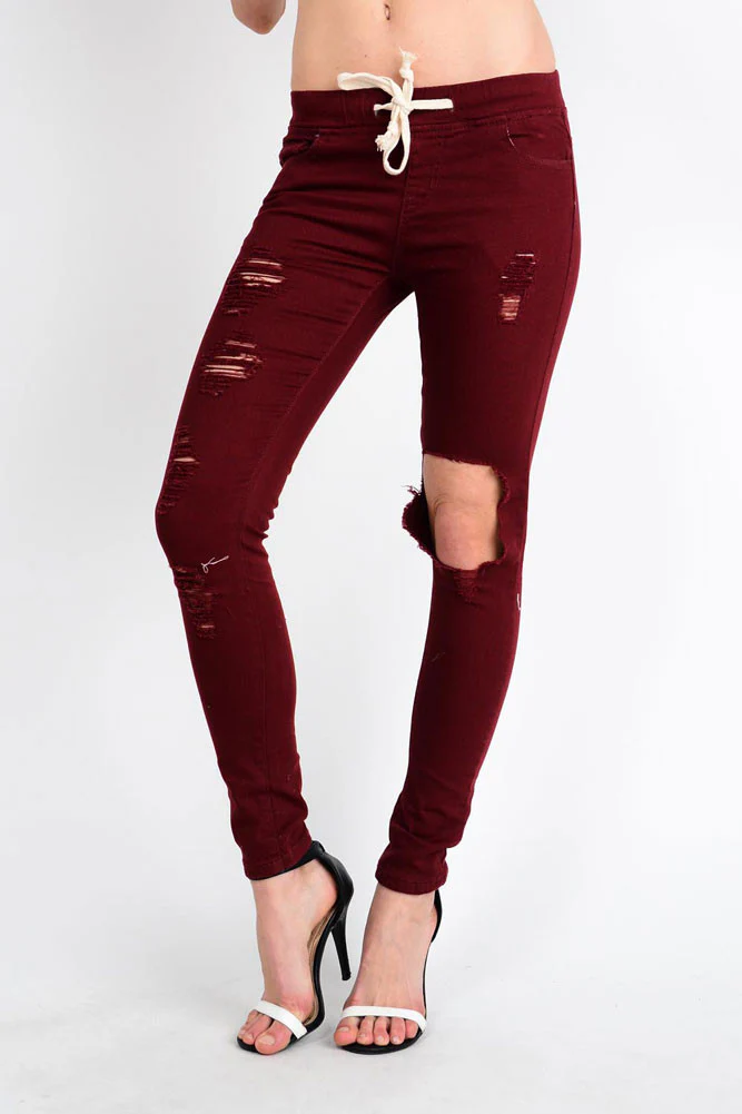 Women's Solid Torn Skinny Jogger Pants - Image 10