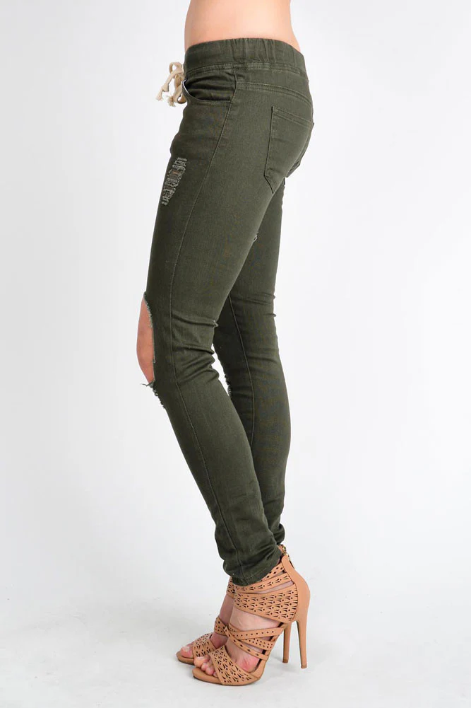 Women's Solid Torn Skinny Jogger Pants - Image 16