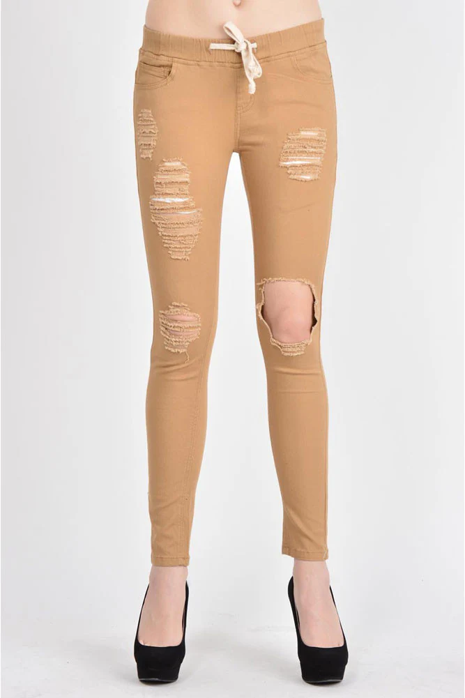 Women's Solid Torn Skinny Jogger Pants - Image 19