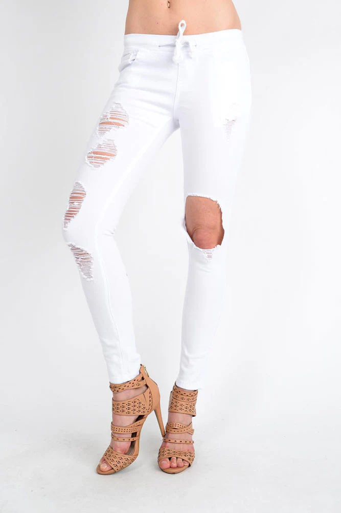 Women's Solid Torn Skinny Jogger Pants - Image 23