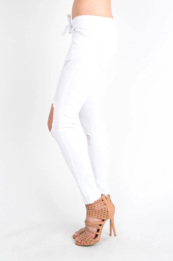 Women's Solid Torn Skinny Jogger Pants - Image 24