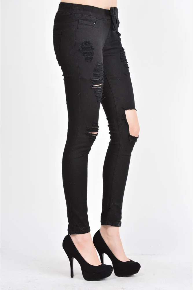 Women's Solid Torn Skinny Jogger Pants - Image 4
