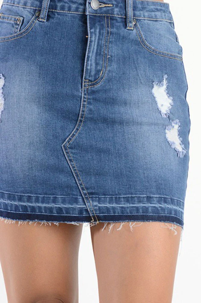 Women's Tattered Denim Skirt - Image 4