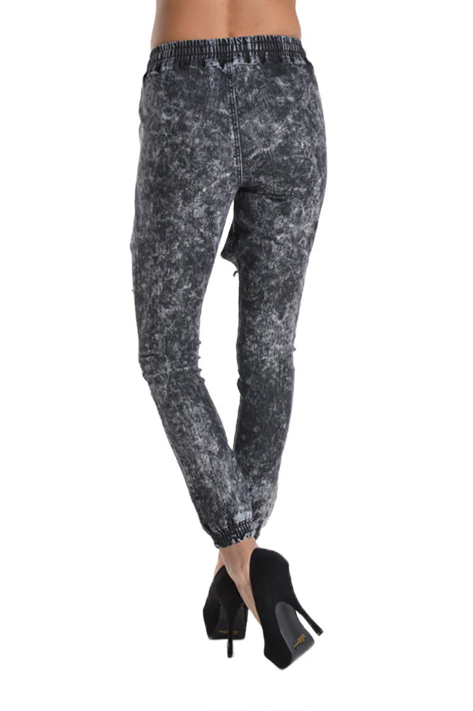 Women's Torn Acid Wash Denim Jogger Pants - Image 11