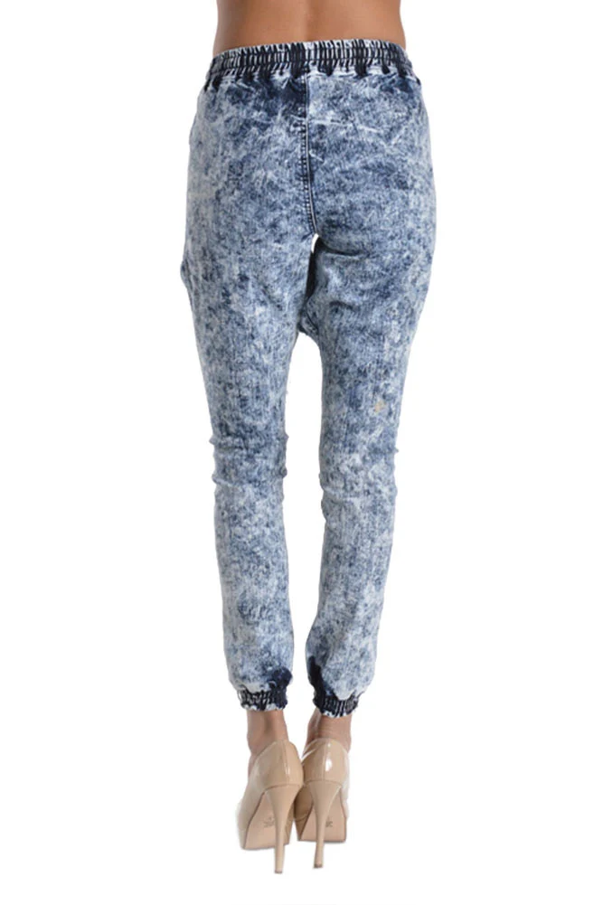 Women's Torn Acid Wash Denim Jogger Pants - Image 4