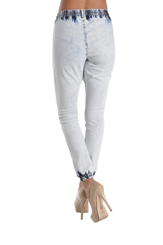 Women's Torn Acid Wash Denim Jogger Pants - Image 8