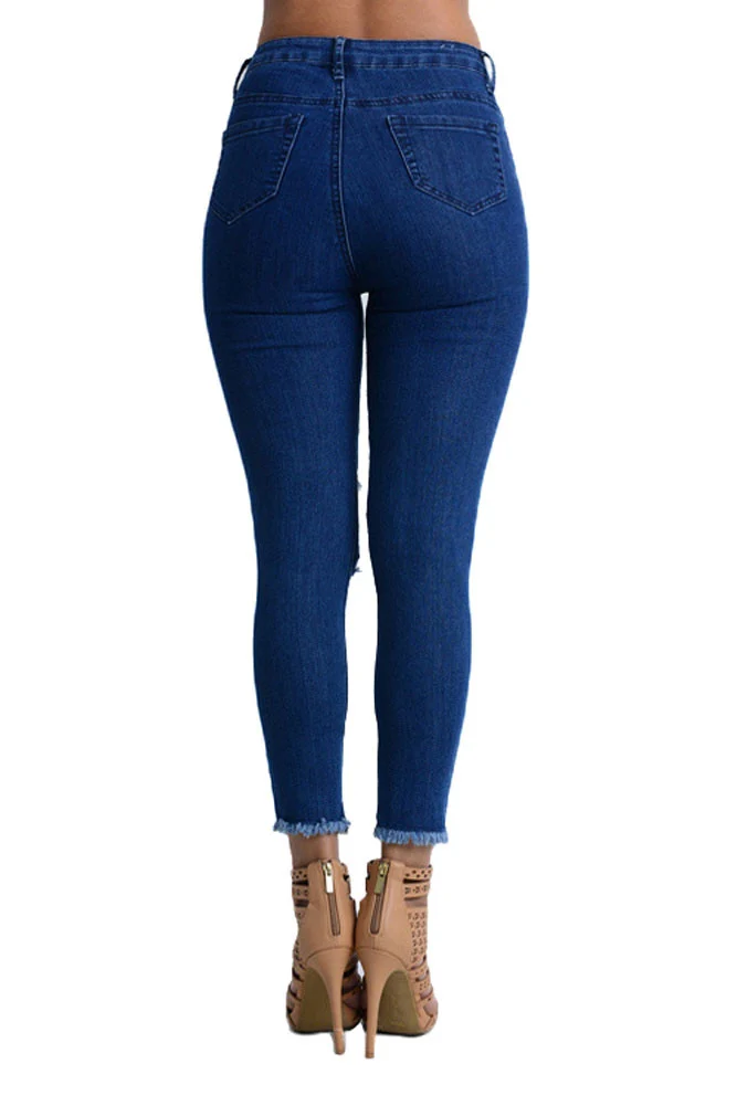 Women's Torn and Frayed Skinny Fit Jeans - Image 3