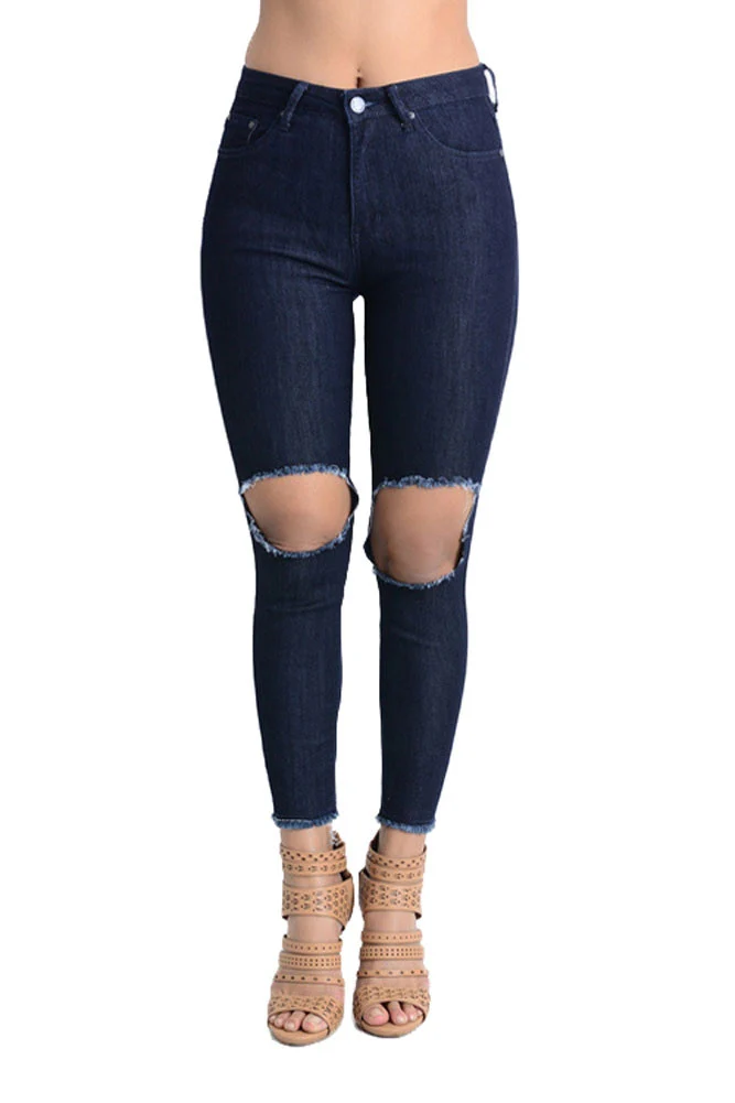 Women's Torn and Frayed Skinny Fit Jeans - Image 5