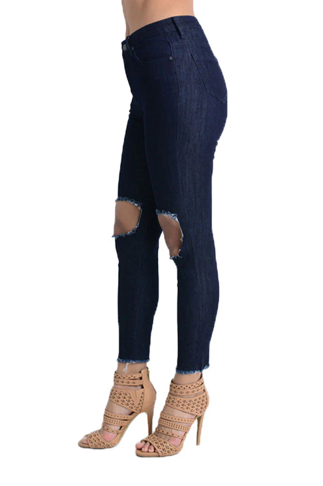 Women's Torn and Frayed Skinny Fit Jeans - Image 6