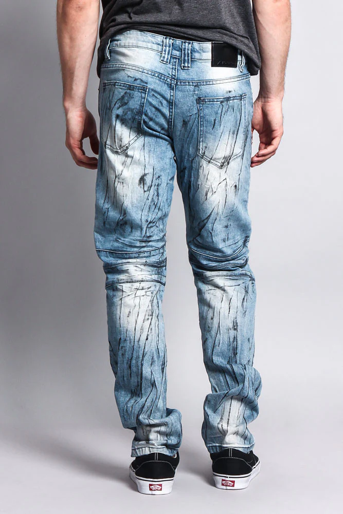 Zipper Cut Grease Wash Biker Jeans - Image 4